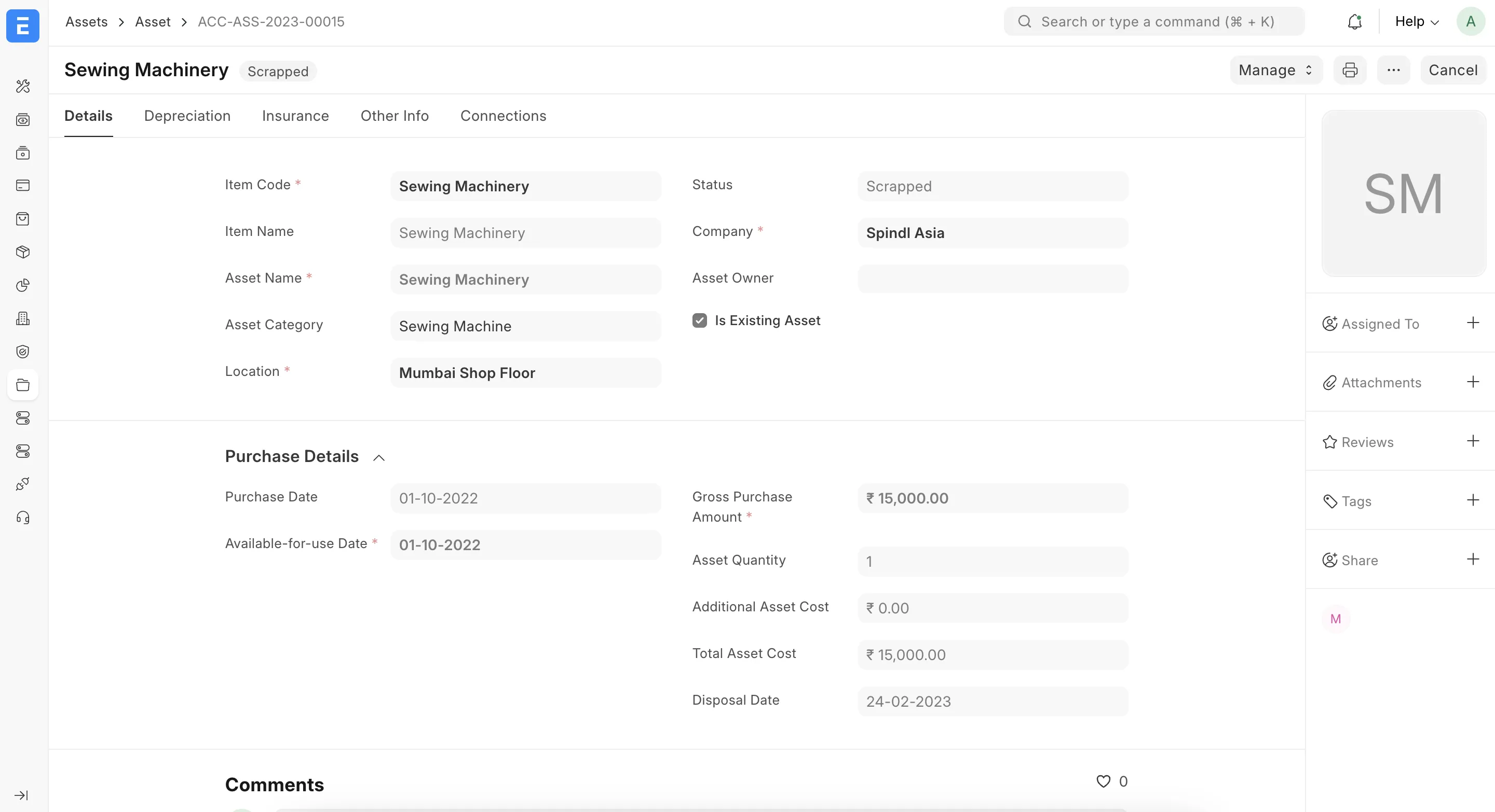 Asset Details (Scarpped)